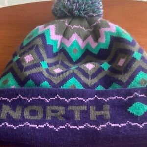 The North Face Purple and Green Kids Pom-Pom Beanie